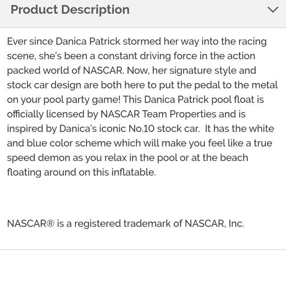 NASCAR LICENSED Danica Patrick Mat Pool Floaty - Picture 4 of 4